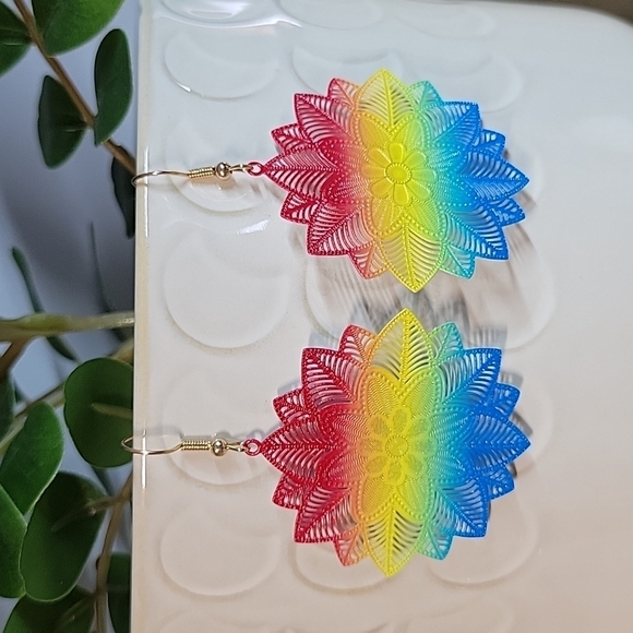🔥LAST PAIR🔥 Ombre Colorburst Drop Earrings, primary colors - Picture 1 of 8